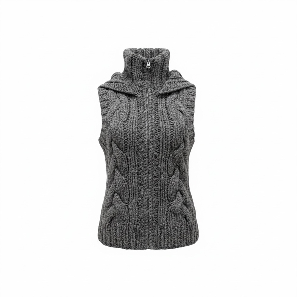 Abercrombie & Fitch Wool Blend Hooded Zippered Gray Vest Size Small